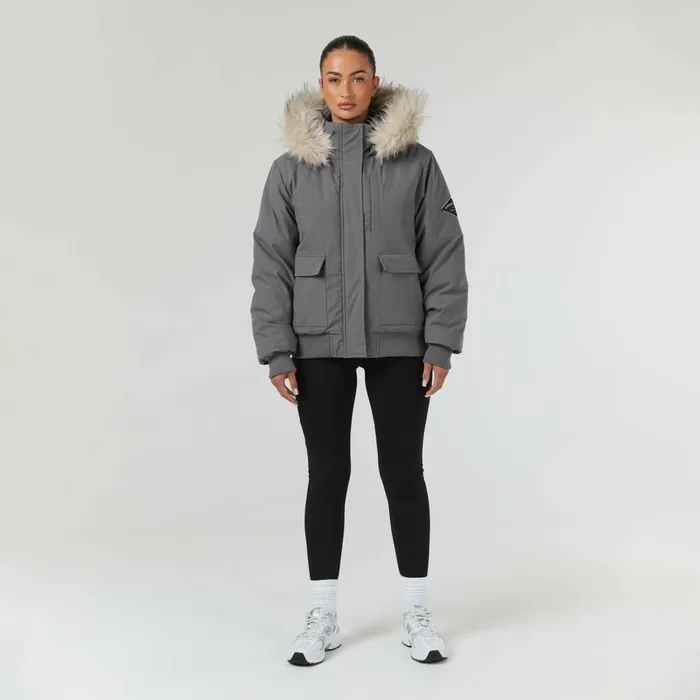 Closure London Faux Fur Cropped Parka Charcoal Women Coats and Jackets