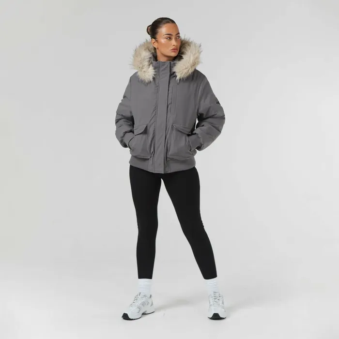 Closure London Faux Fur Cropped Parka Charcoal Women Coats and Jackets