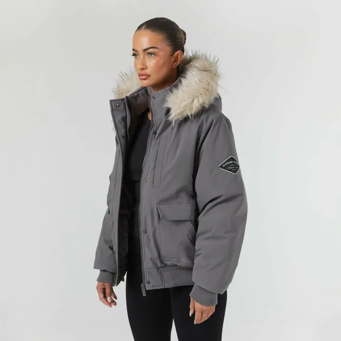Closure London Faux Fur Cropped Parka Charcoal Women Coats and Jackets