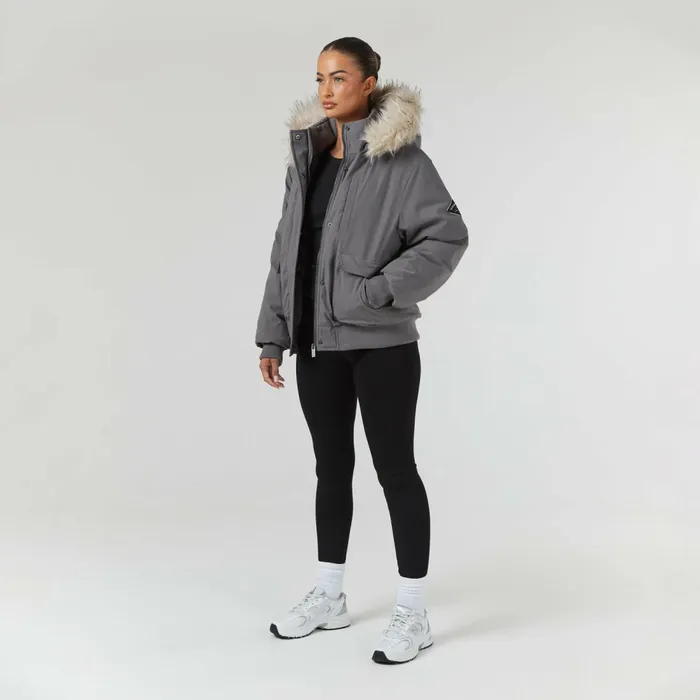 Closure London Faux Fur Cropped Parka Charcoal Women Coats and Jackets