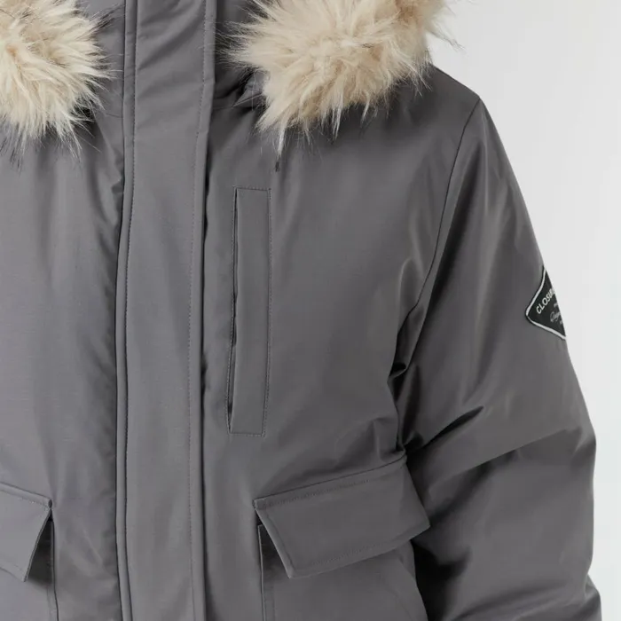 Closure London Faux Fur Cropped Parka Charcoal Women Coats and Jackets