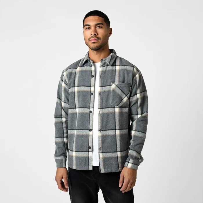 Closure London Flannel Check Shirt Grey Men Overshirts