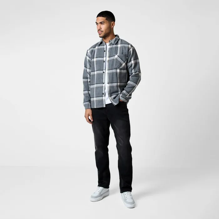 Closure London Flannel Check Shirt Grey Men Overshirts