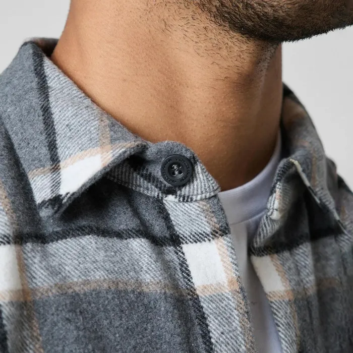 Closure London Flannel Check Shirt Grey Men Overshirts