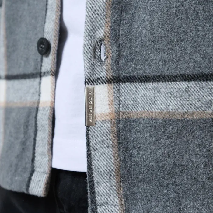 Closure London Flannel Check Shirt Grey Men Overshirts