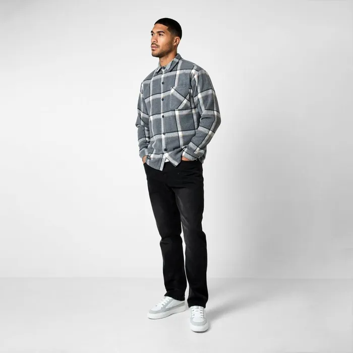 Closure London Flannel Check Shirt Grey Men Overshirts