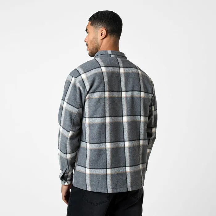 Closure London Flannel Check Shirt Grey Men Overshirts