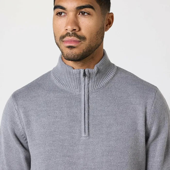 Closure London Knit 14 Zip Funnel Neck Grey Men Knitwear