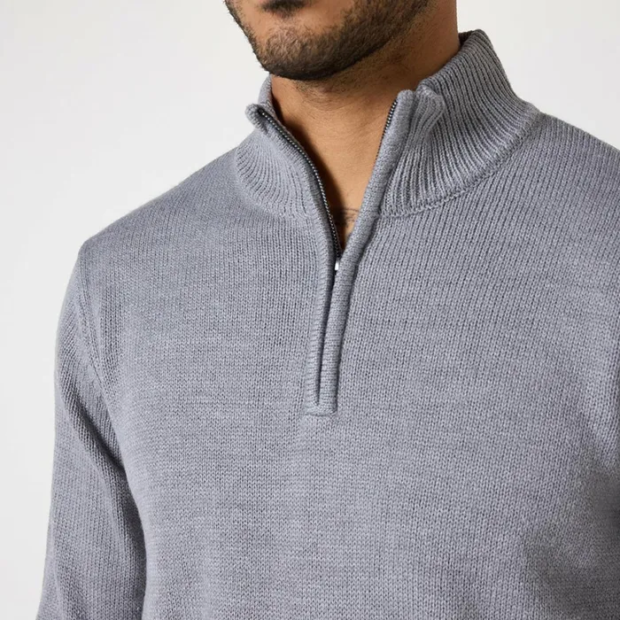 Closure London Knit 14 Zip Funnel Neck Grey Men Knitwear