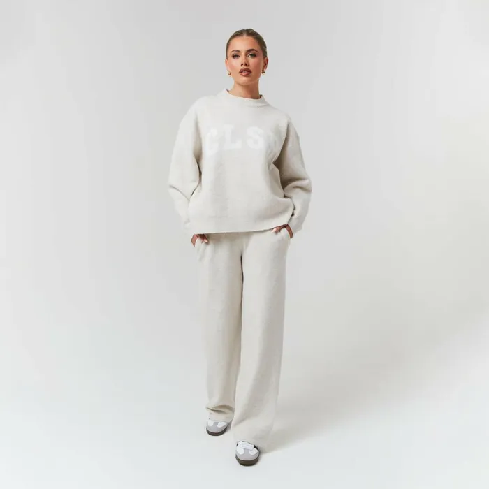 Closure London Knit Open Hem Jogger Oatmeal Women Joggers