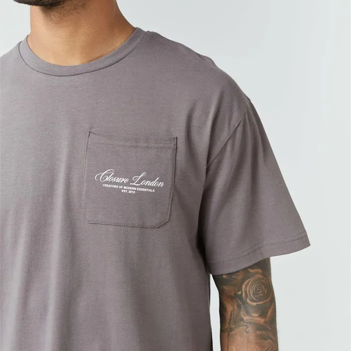 Closure London Script Logo Pocket TShirt Brown Men TShirts