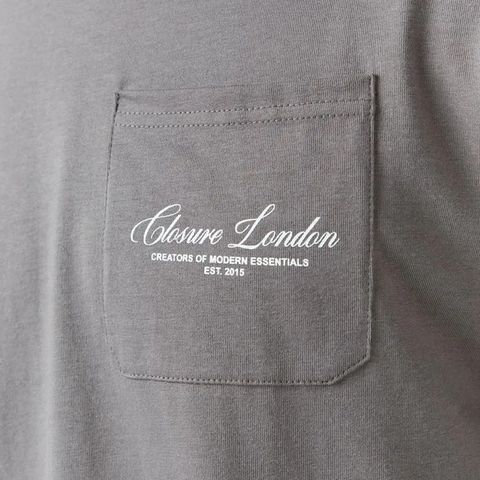 Closure London Script Logo Pocket TShirt Brown Men TShirts