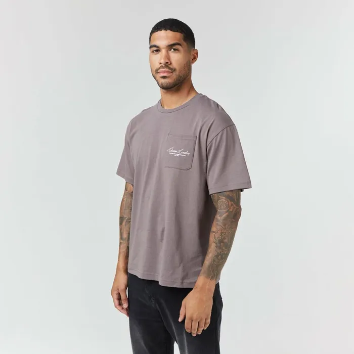 Closure London Script Logo Pocket TShirt Brown Men TShirts