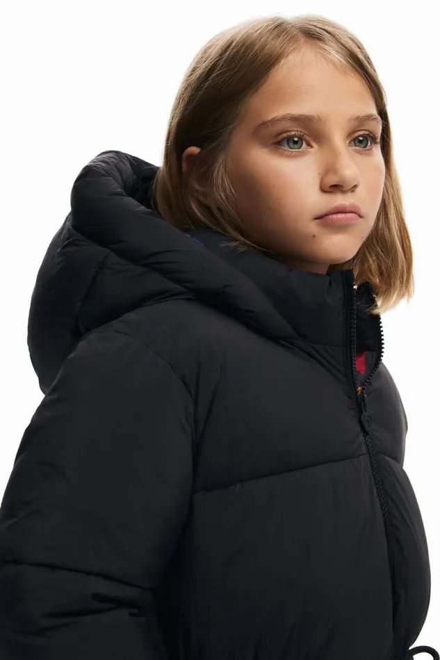 Coats And Jackets Kids Desigual Long Coat Large Hood Pockets Black