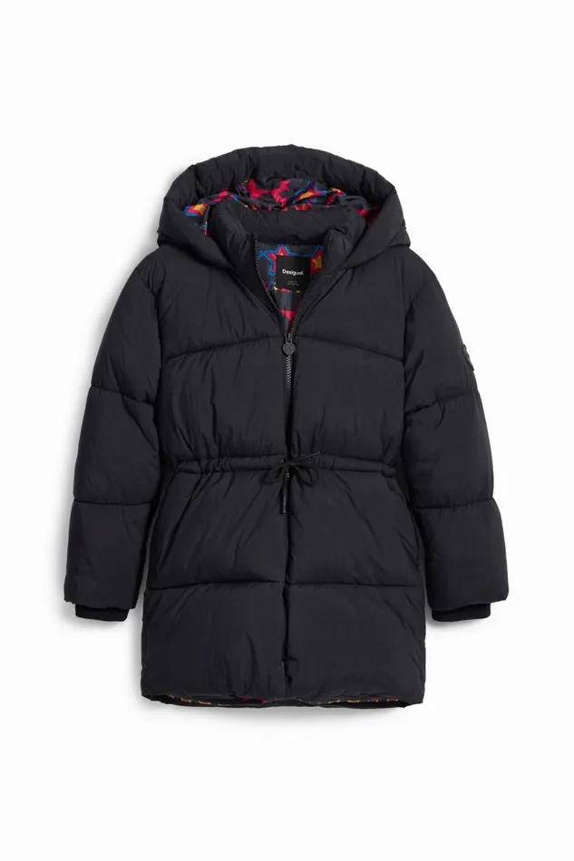 Coats And Jackets Kids Desigual Long Coat Large Hood Pockets Black