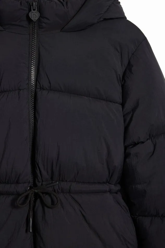 Coats And Jackets Kids Desigual Long Coat Large Hood Pockets Black