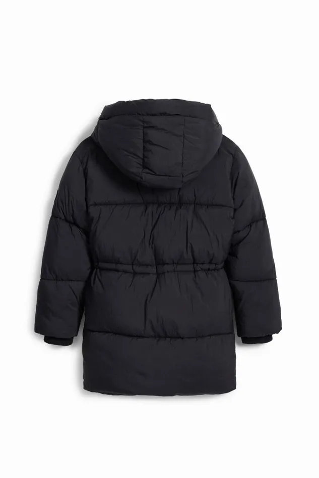 Coats And Jackets Kids Desigual Long Coat Large Hood Pockets Black