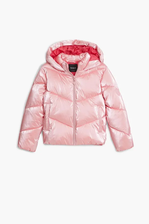 Coats And Jackets Kids Desigual Metallic Padded Coat With Hood Red