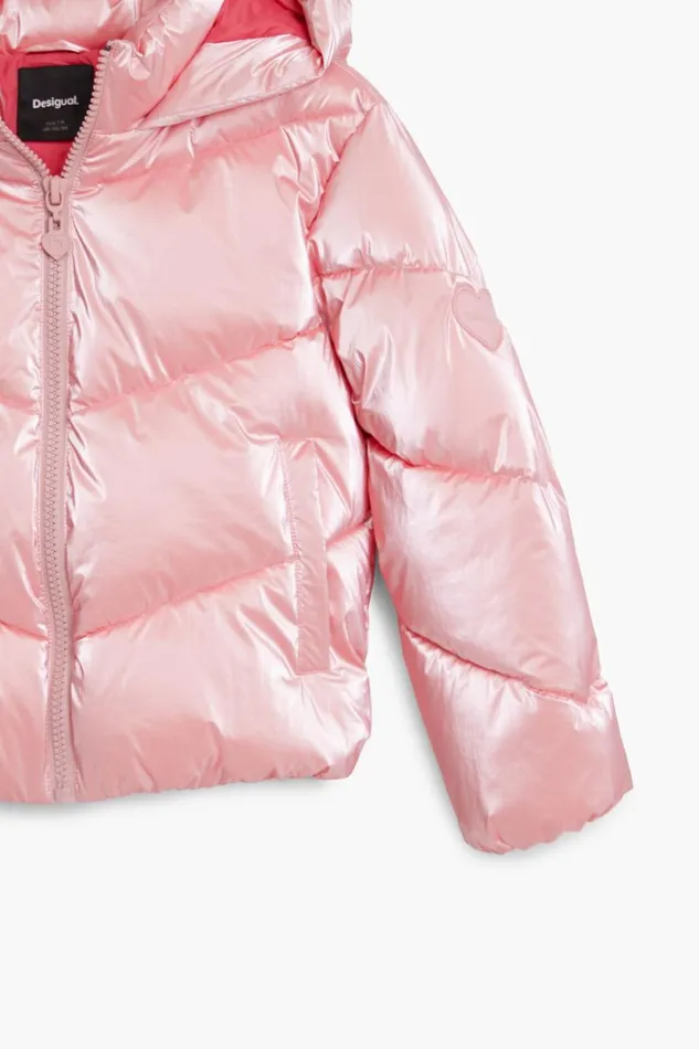 Coats And Jackets Kids Desigual Metallic Padded Coat With Hood Red