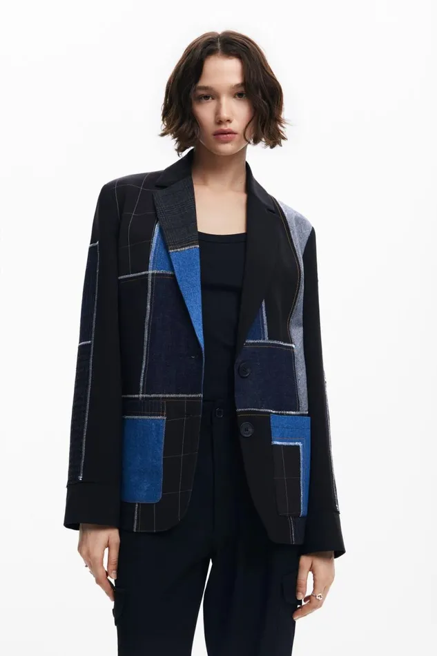 Coats And Jackets Women Desigual Combined Patchwork Blazer Black