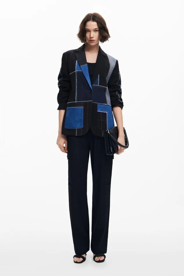 Coats And Jackets Women Desigual Combined Patchwork Blazer Black
