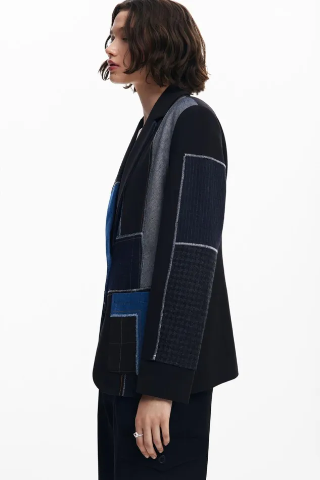 Coats And Jackets Women Desigual Combined Patchwork Blazer Black