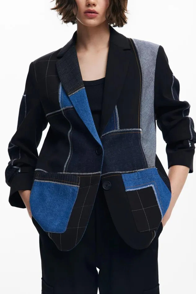Coats And Jackets Women Desigual Combined Patchwork Blazer Black