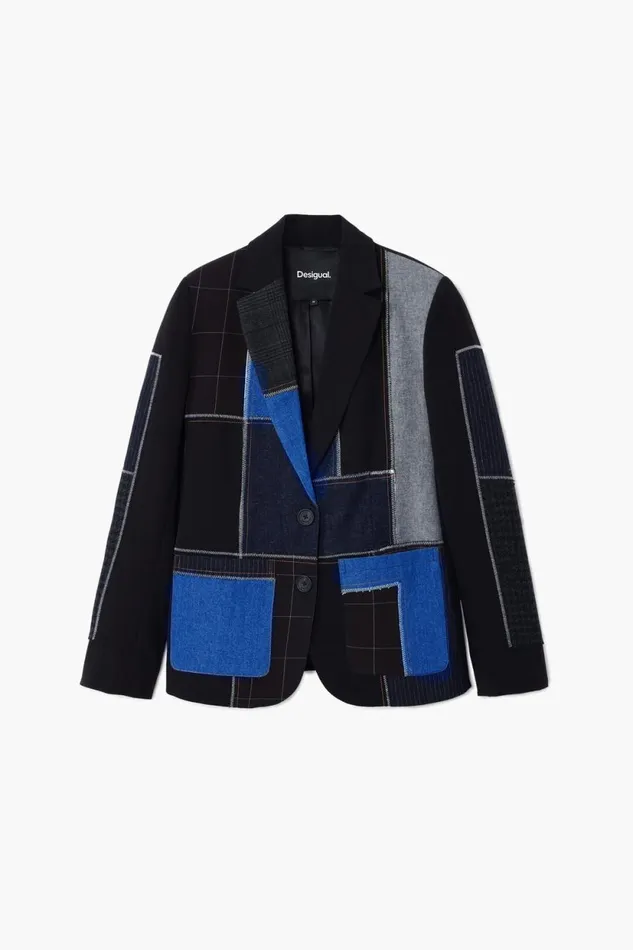 Coats And Jackets Women Desigual Combined Patchwork Blazer Black