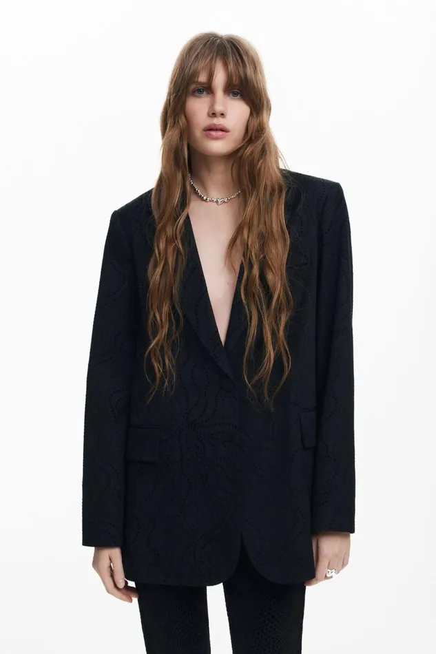 Coats And Jackets Women Desigual Lasercut Blazer Black