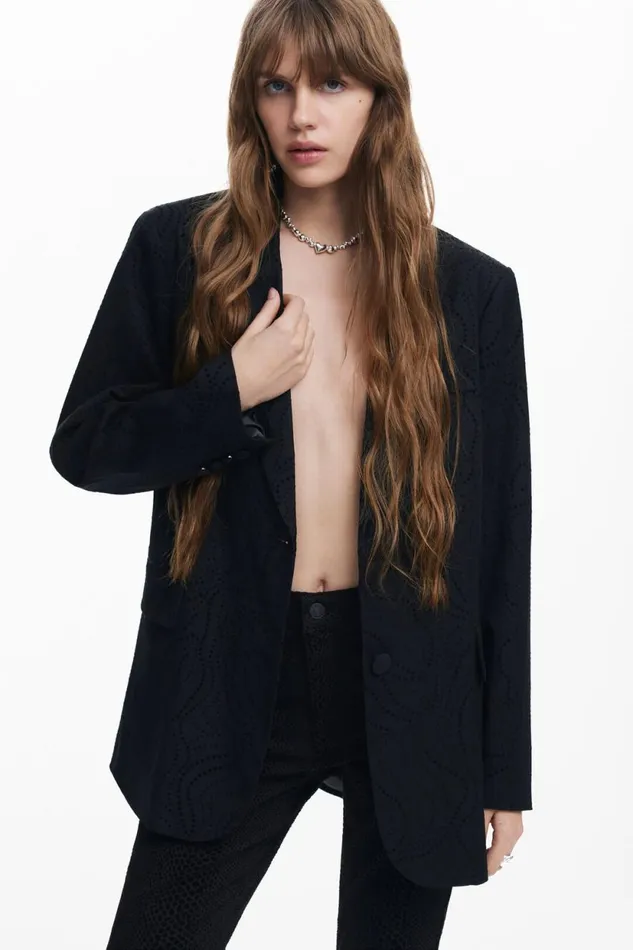 Coats And Jackets Women Desigual Lasercut Blazer Black
