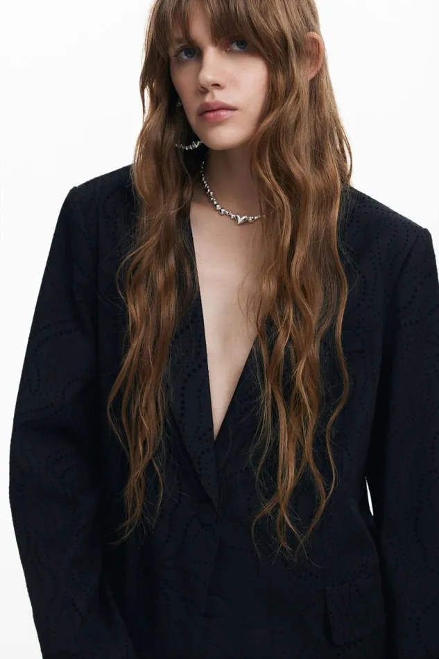 Coats And Jackets Women Desigual Lasercut Blazer Black