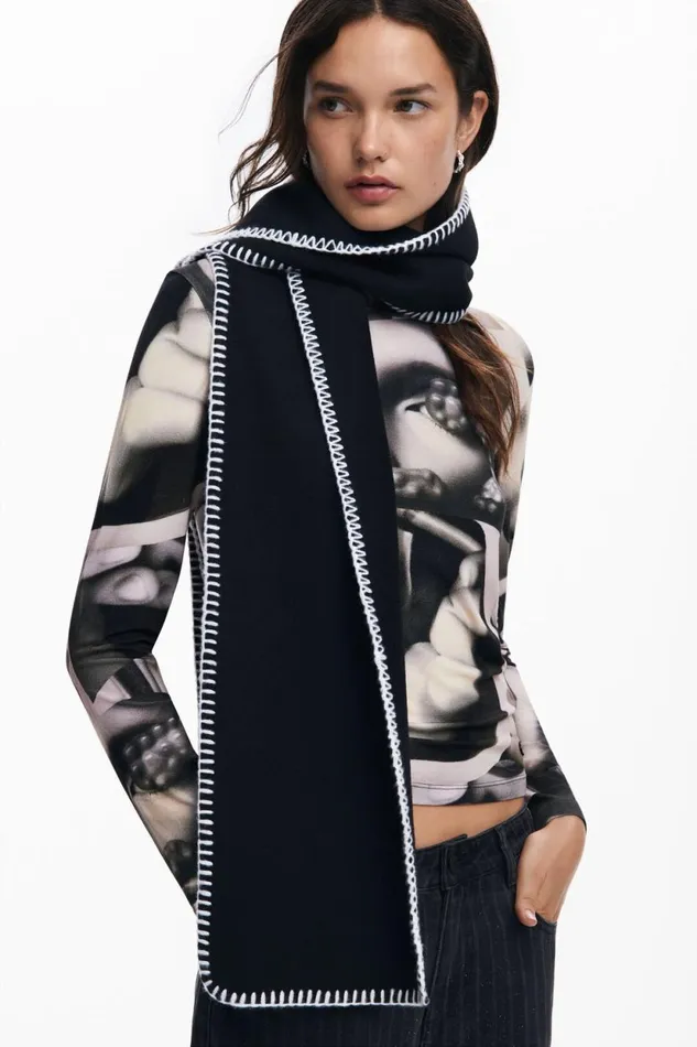 Coats And Jackets Women Desigual Poncho With Scarf Black