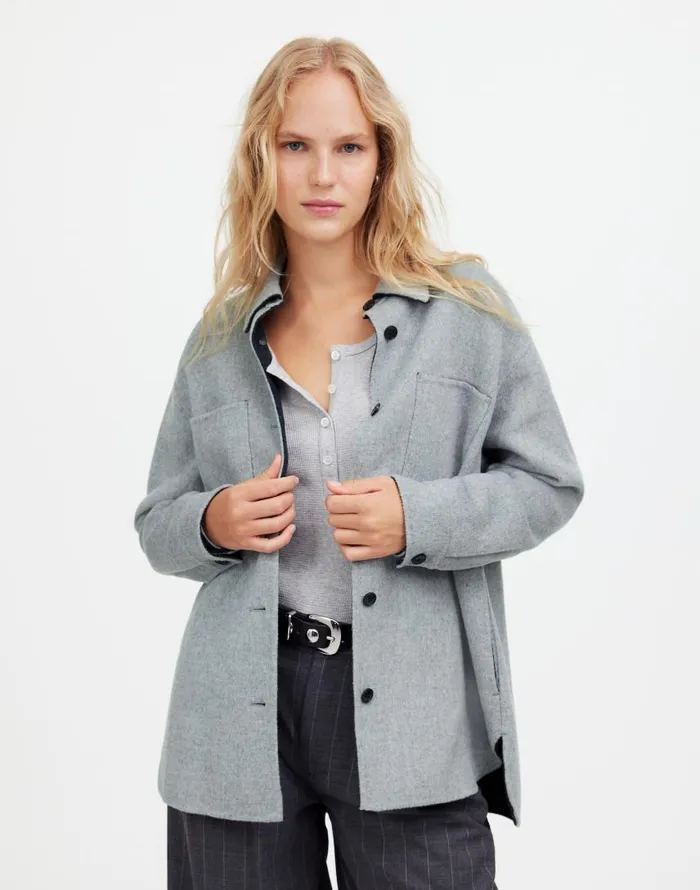 Coats Jackets Women Madewell DoubleFaced Long ShirtJacket Heather Coal