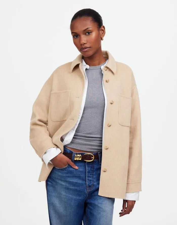 Coats Jackets Women Madewell DoubleFaced Long ShirtJacket Maple Oatmeal Melange Coats Jackets Women Madewell DoubleFaced Long ShirtJacket Maple Oatmeal Melange