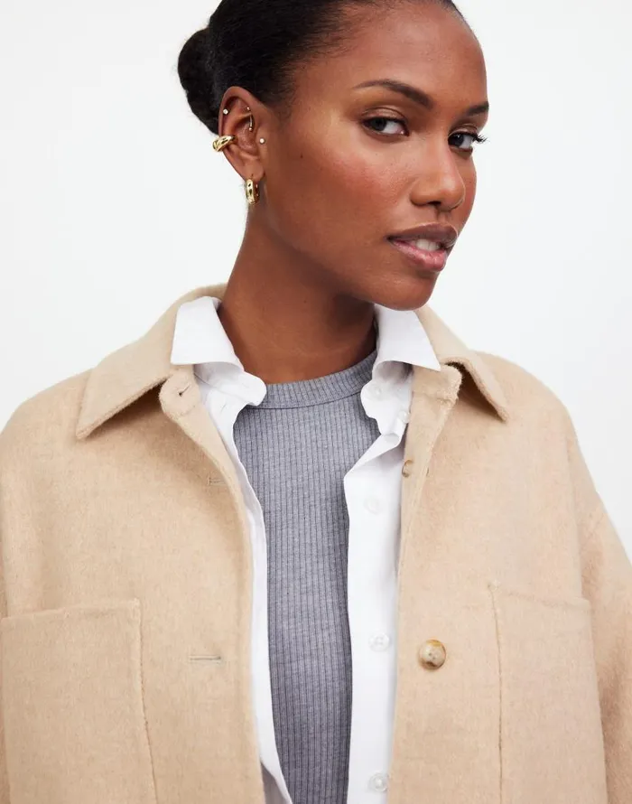 Coats Jackets Women Madewell DoubleFaced Long ShirtJacket Maple Oatmeal Melange