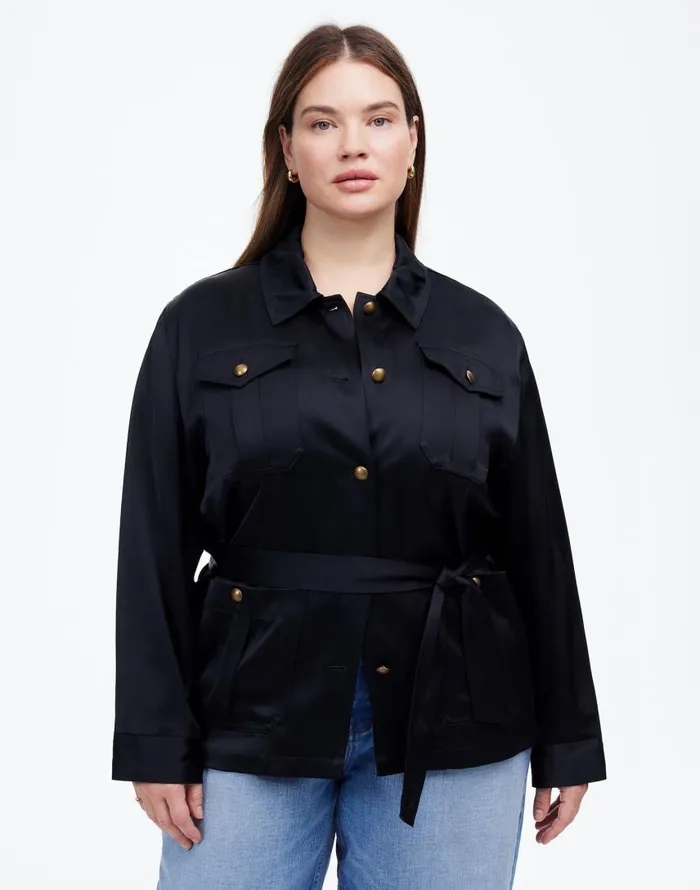 Coats Jackets Women Madewell Plus DoubleFaced Satin Safari Jacket True Black