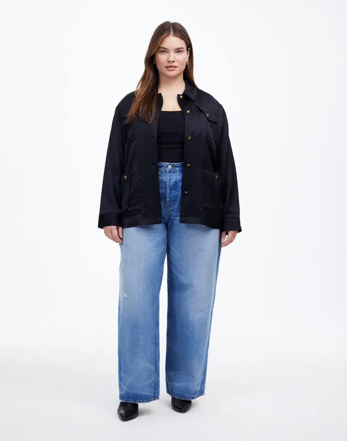 Coats Jackets Women Madewell Plus DoubleFaced Satin Safari Jacket True Black