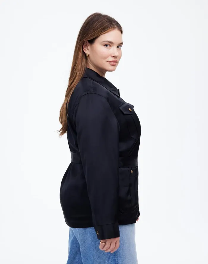 Coats Jackets Women Madewell Plus DoubleFaced Satin Safari Jacket True Black