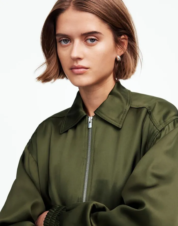 Coats Jackets Women Madewell Relaxed ZipFront Bomber Jacket Mossy Umber