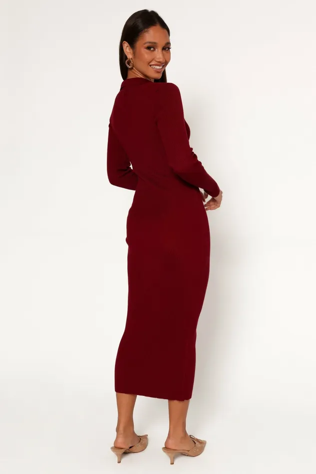 Collins Long Sleeve Midi Dress Wine Women Sweater Dresses Petal and Pup