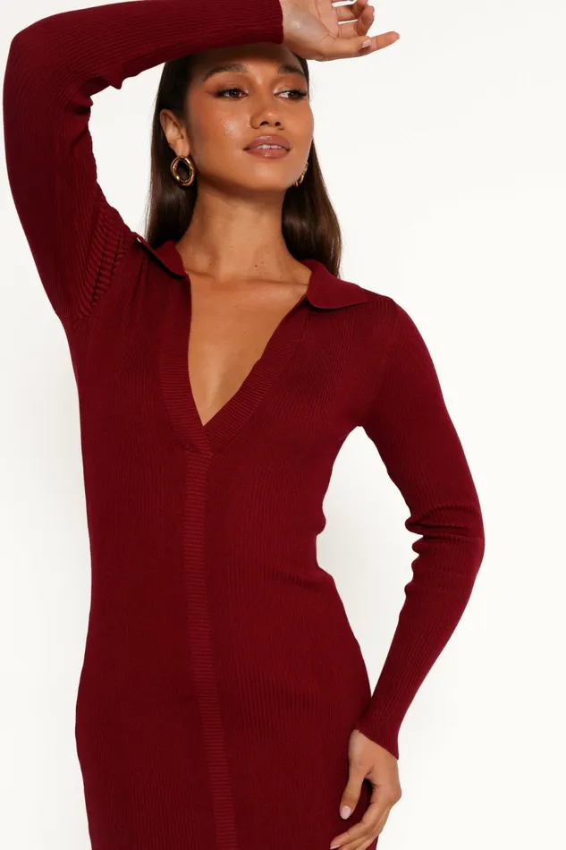 Collins Long Sleeve Midi Dress Wine Women Sweater Dresses Petal and Pup
