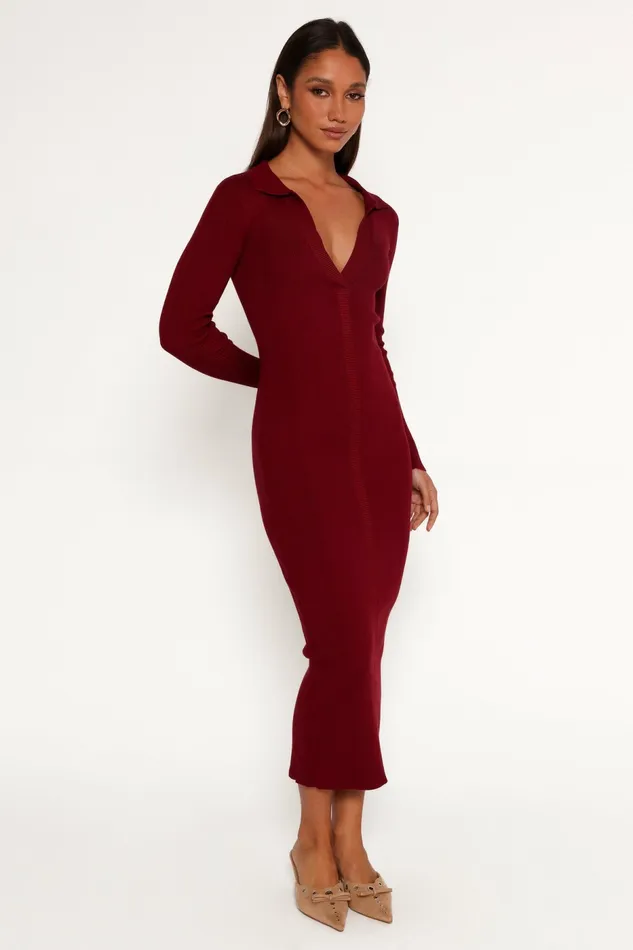 Collins Long Sleeve Midi Dress Wine Women Sweater Dresses Petal and Pup