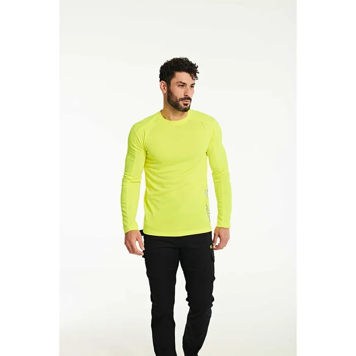 Coolmax Long Sleeve Tee Hivis Yellow Men Cat Footwear Tops and Outerwear