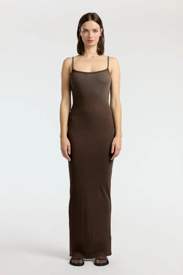 COTTON CITIZEN Verona Spaghetti Maxi Dress Chocolate Cast Women Dresses Skirts COTTON CITIZEN Verona Spaghetti Maxi Dress Chocolate Cast Women Dresses Skirts