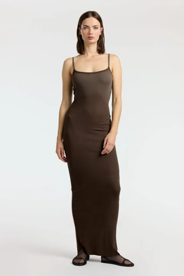 COTTON CITIZEN Verona Spaghetti Maxi Dress Chocolate Cast Women Dresses Skirts COTTON CITIZEN Verona Spaghetti Maxi Dress Chocolate Cast Women Dresses Skirts