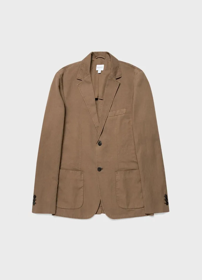 Cotton Linen Unstructured Blazer Dark Tan Men SUNSPEL Jackets and Coats