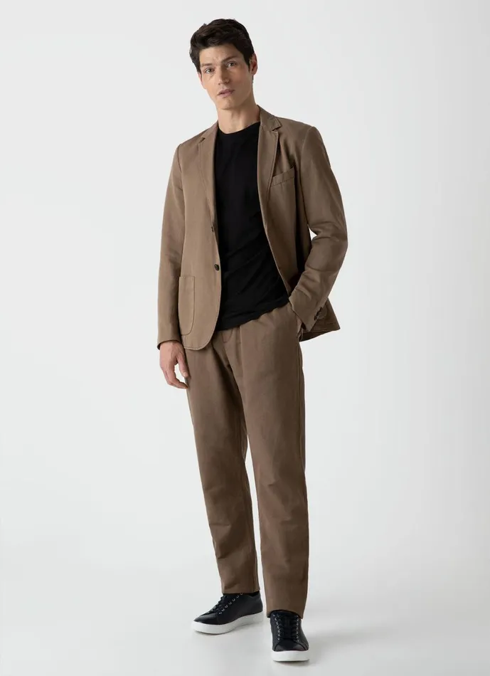 Cotton Linen Unstructured Blazer Dark Tan Men SUNSPEL Jackets and Coats