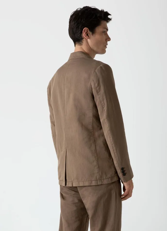 Cotton Linen Unstructured Blazer Dark Tan Men SUNSPEL Jackets and Coats
