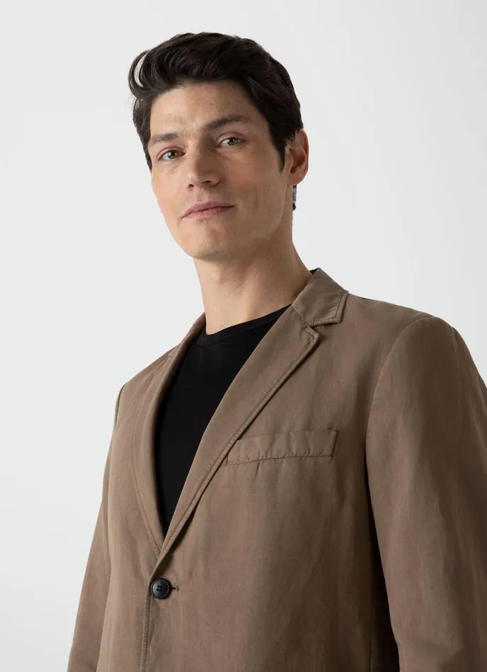 Cotton Linen Unstructured Blazer Dark Tan Men SUNSPEL Jackets and Coats