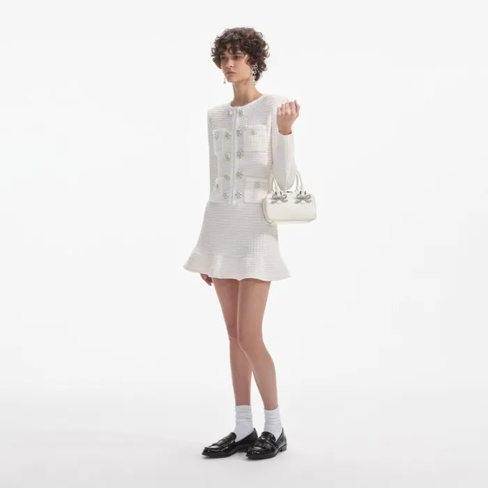 Cream Buttoned Knit Mini Dress Women Self Portrait Dresses Cream Buttoned Knit Mini Dress Women Self Portrait Dresses